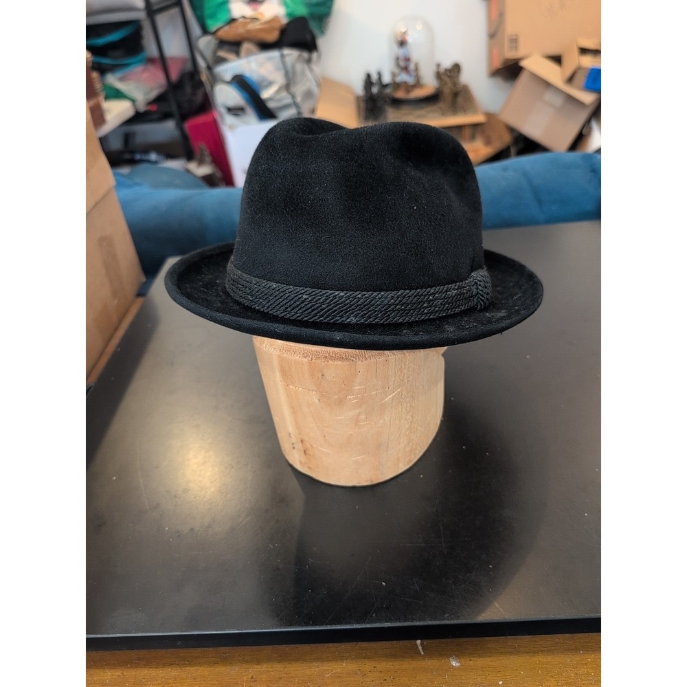 Vtg. MALLORY "Torino Quality" Fedora Hat - Black  7 1/2